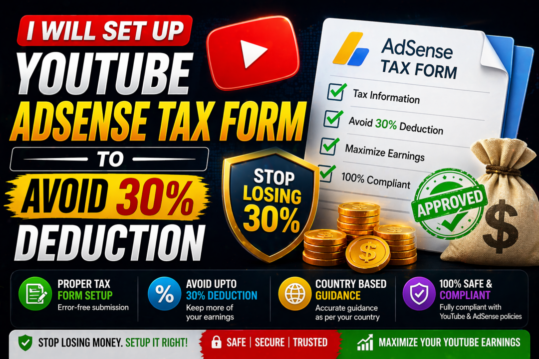 I will set up YouTube AdSense tax form to avoid 30 percent deduction
